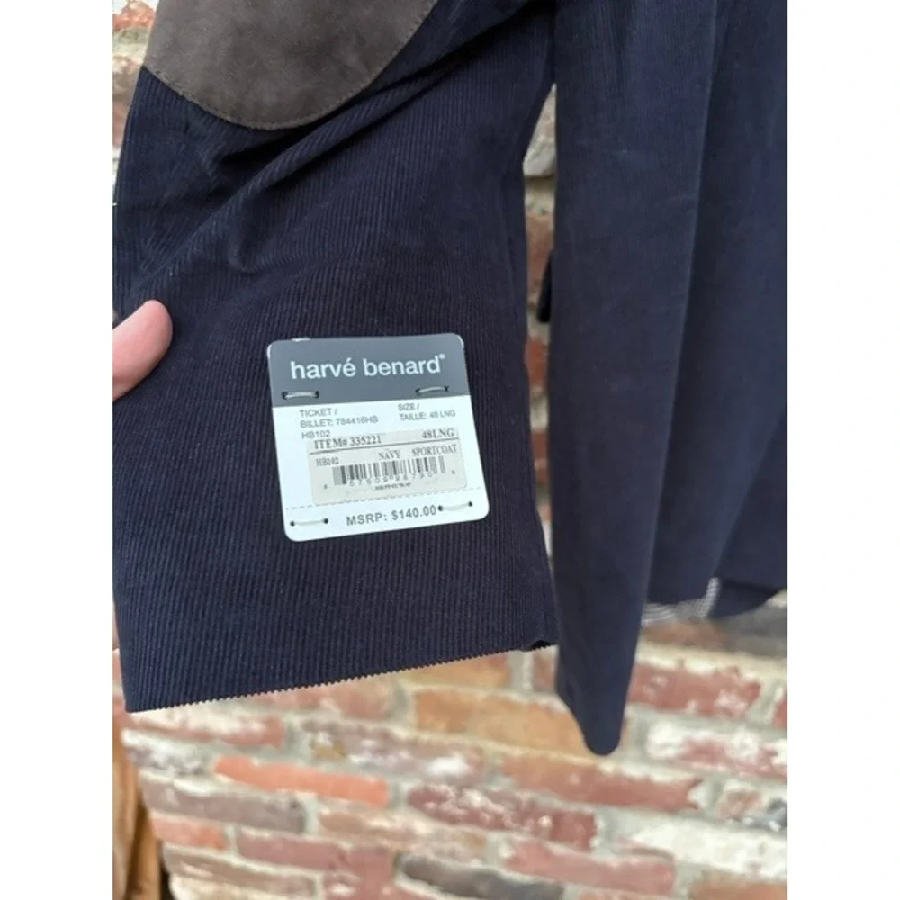 Harve Benard Mens Navy Corduroy Sport Coat Blazer Elbow Patches 48 Long NEW